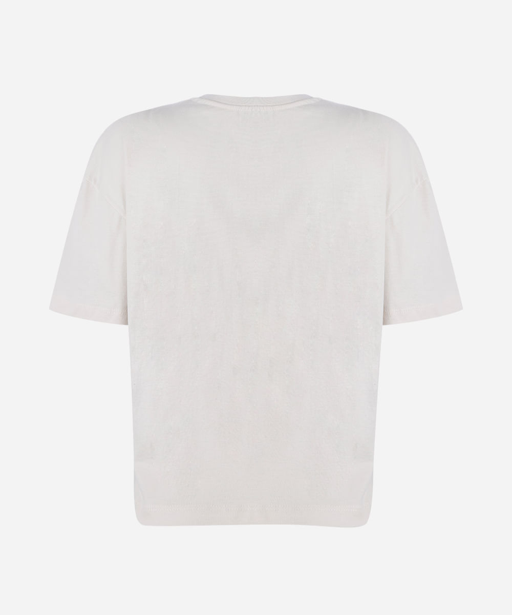camiseta boxy juvenil de algodão cropped cinnamoroll  bege