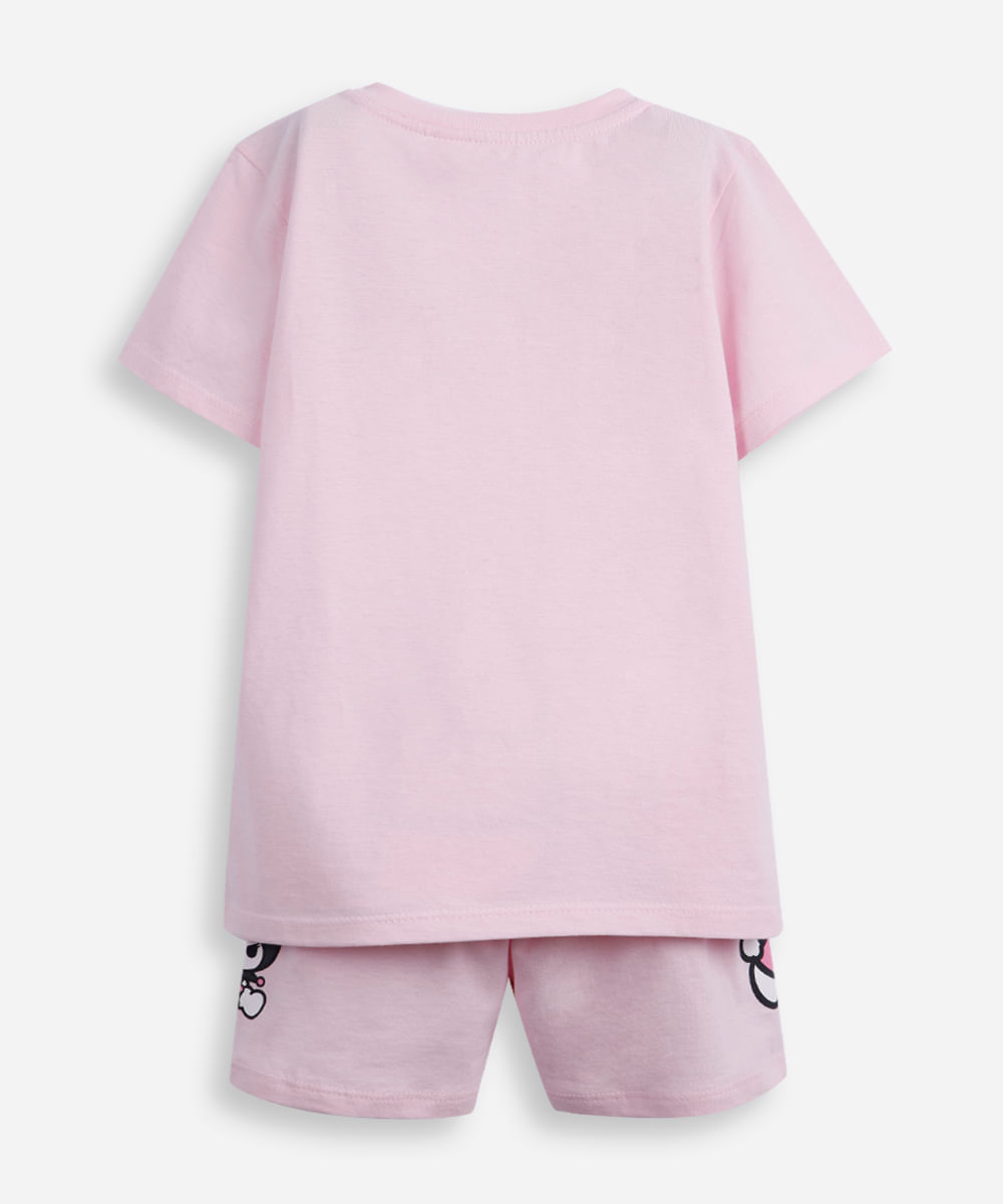 pijama curto infantil de algodão hello kitty rosa
