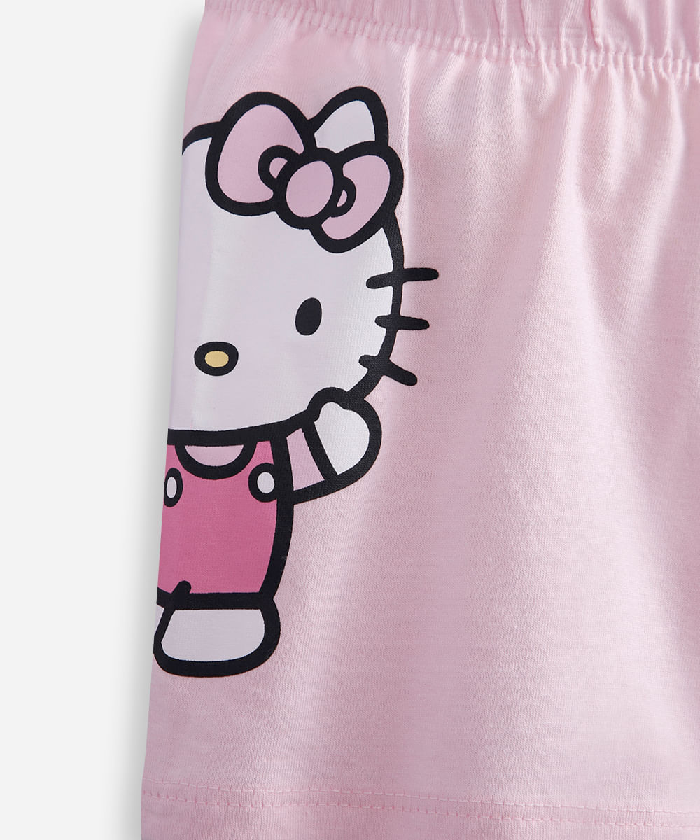 pijama curto infantil de algodão hello kitty rosa