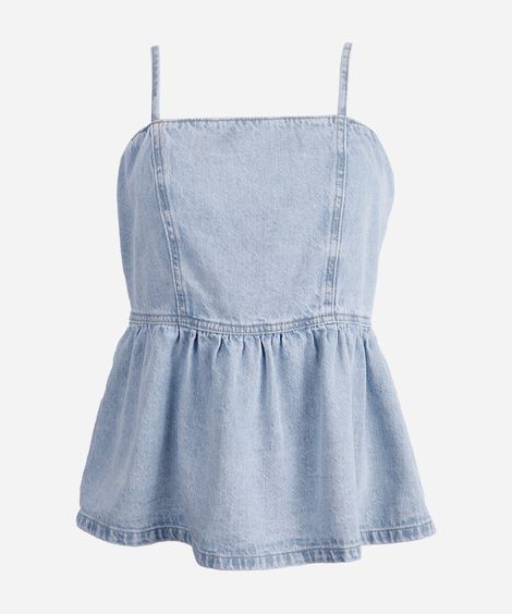 bata juvenil jeans decote quadrado - jeans claro