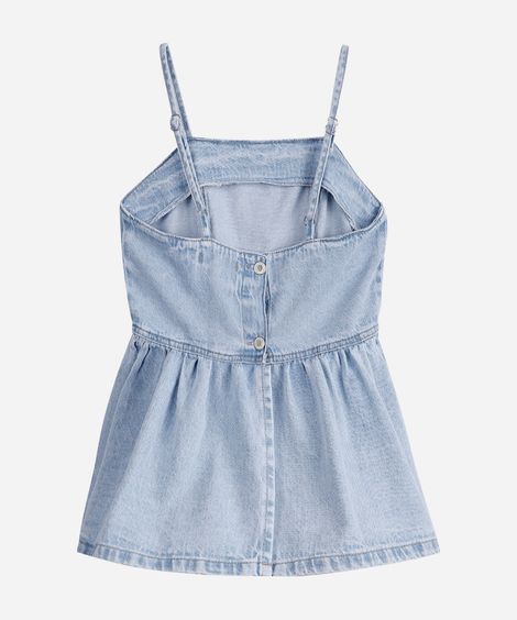 bata juvenil jeans decote quadrado - jeans claro