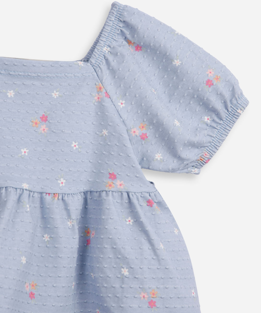conjunto curto infantil de algodão floral texturizado azul