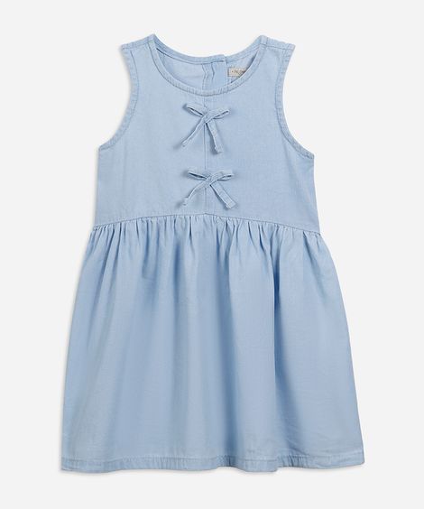 vestido infantil jeans com laços azul