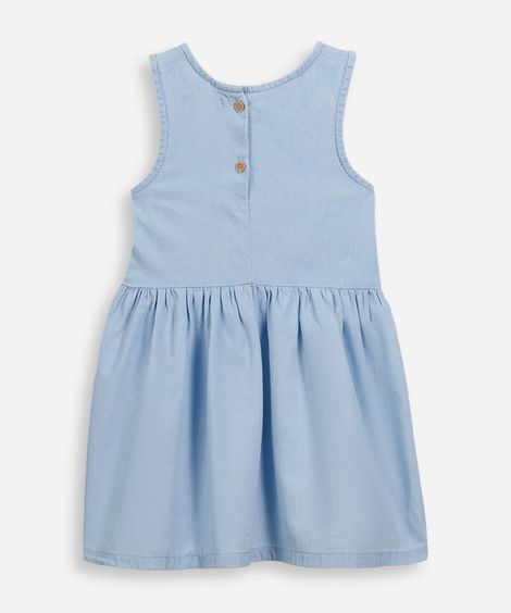 vestido infantil jeans com laços azul