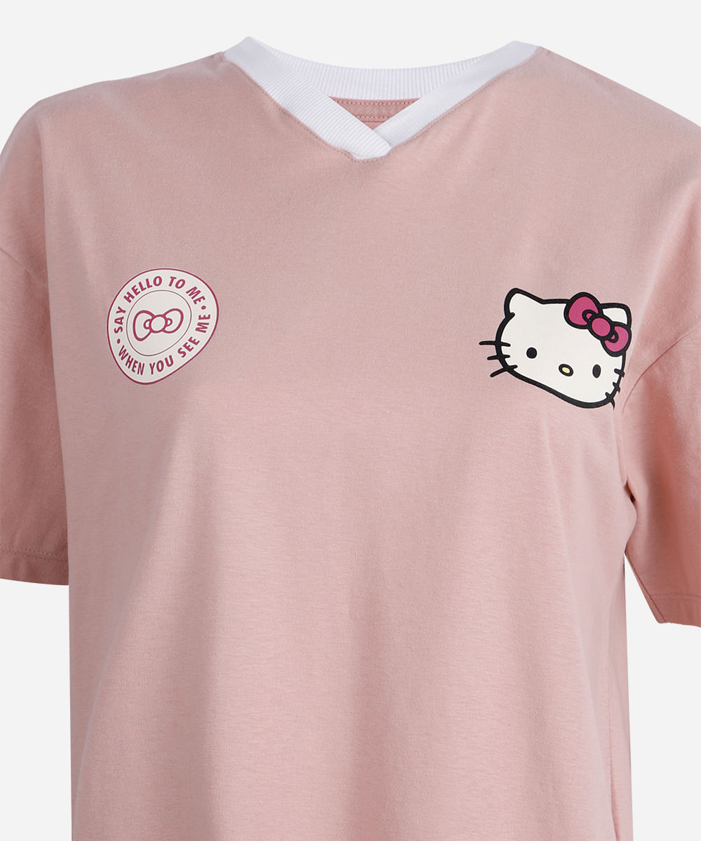 camiseta esportiva juvenil de algodão hello kitty rosa
