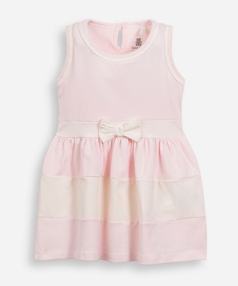 vestido infantil de algodão com recortes e laço rosa