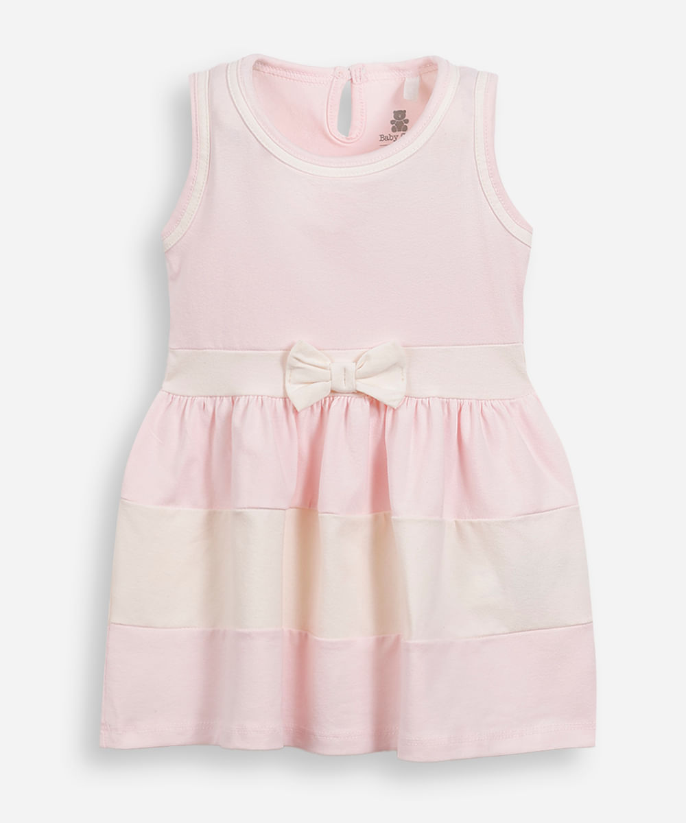 vestido infantil de algodão com recortes e laço rosa
