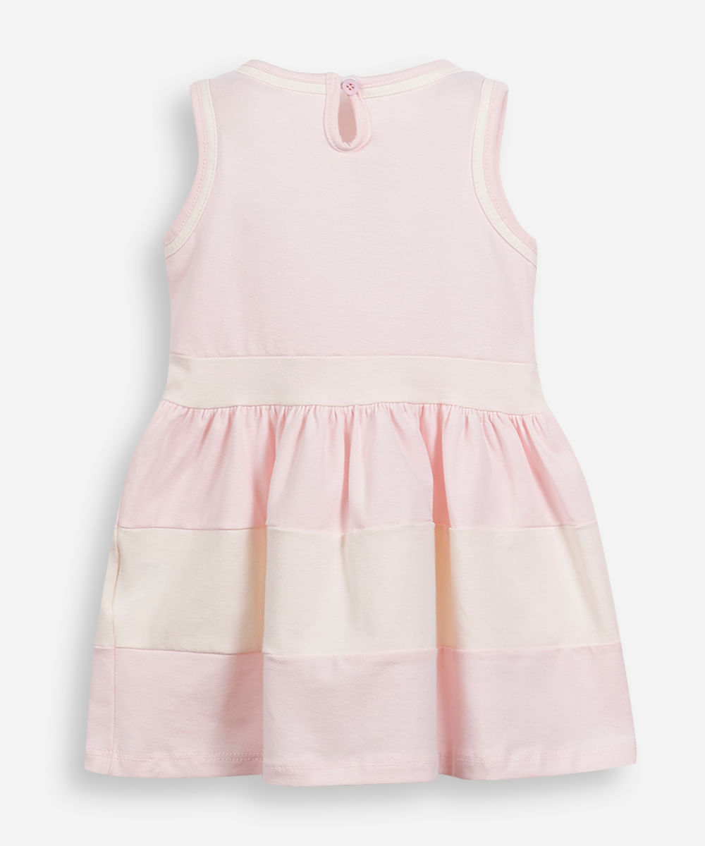 vestido infantil de algodão com recortes e laço rosa