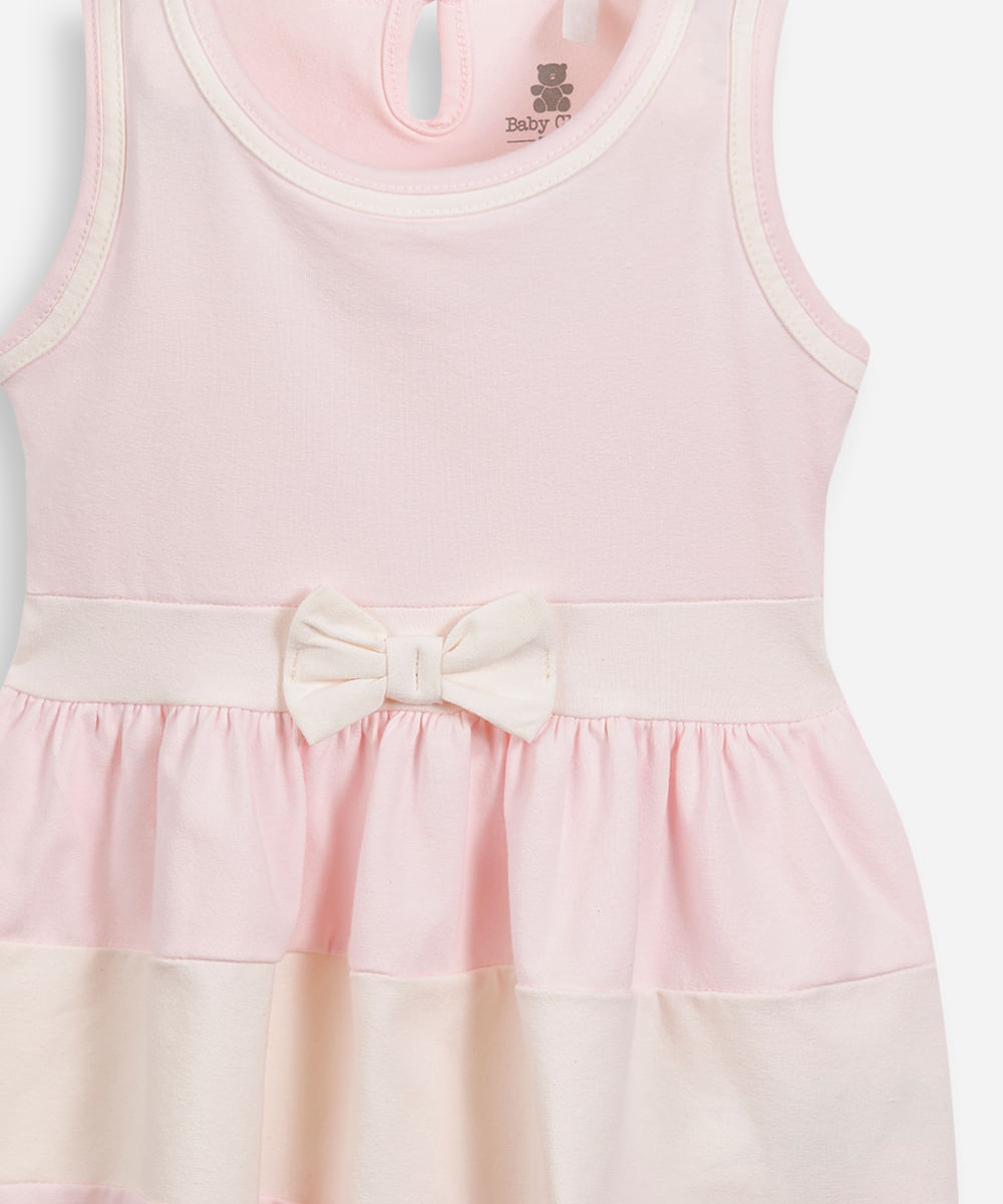 vestido infantil de algodão com recortes e laço rosa