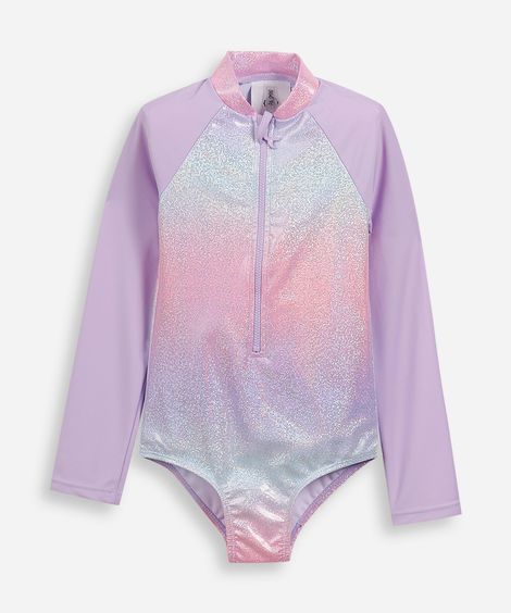 maiô raglan infantil holográfico degradê lilás