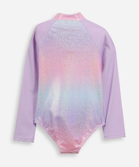 maiô raglan infantil holográfico degradê lilás