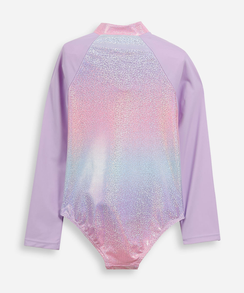 maiô raglan infantil holográfico degradê lilás