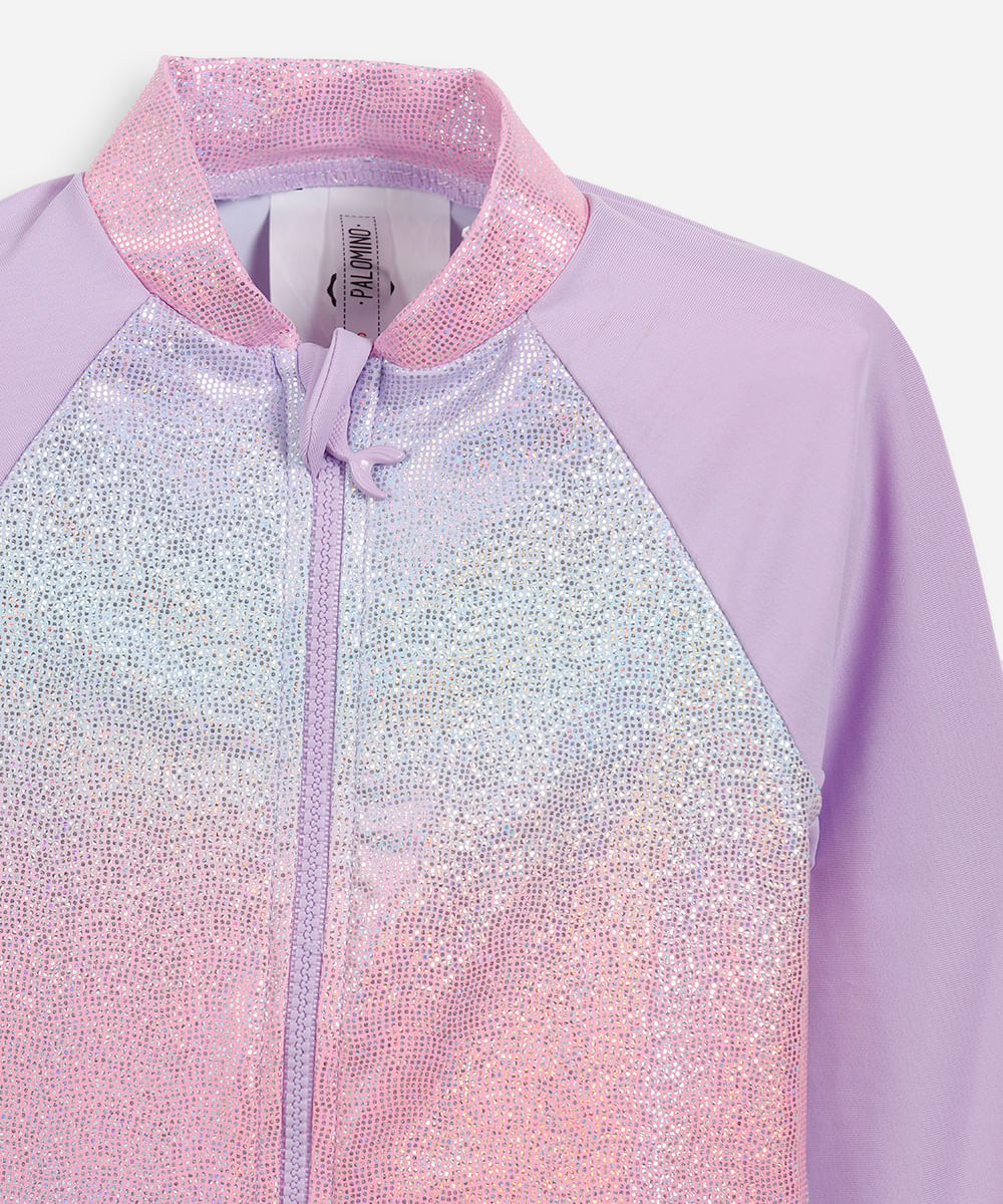 maiô raglan infantil holográfico degradê lilás