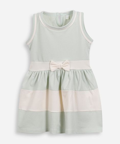 vestido infantil de algodão com recortes e laço verde