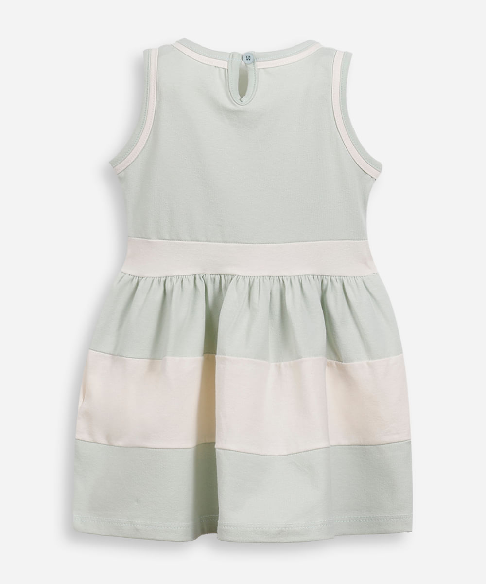 vestido infantil de algodão com recortes e laço verde