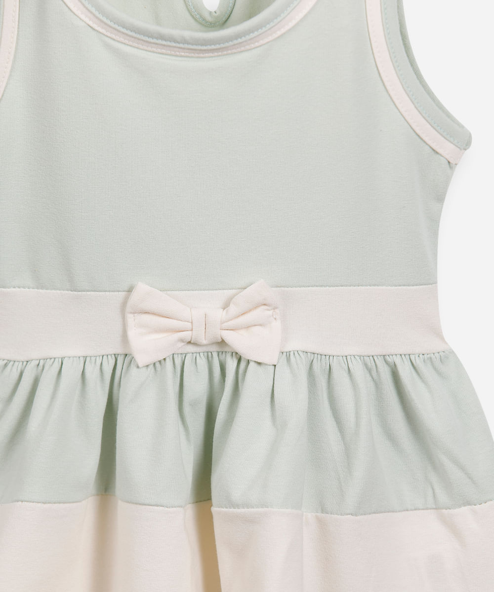 vestido infantil de algodão com recortes e laço verde