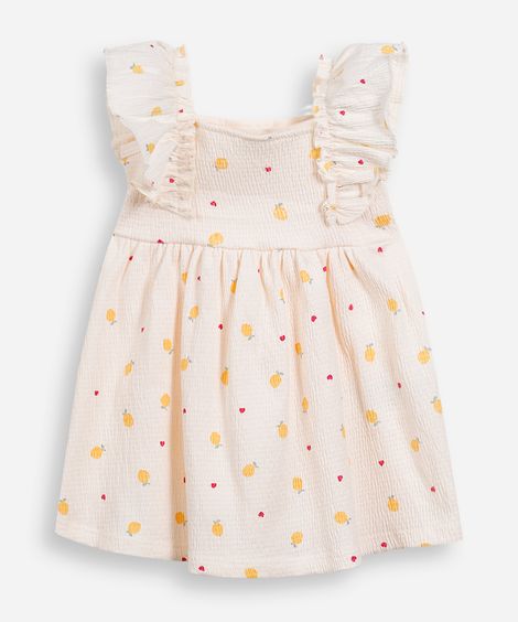 vestido infantil de algodão com babados texturizado off white