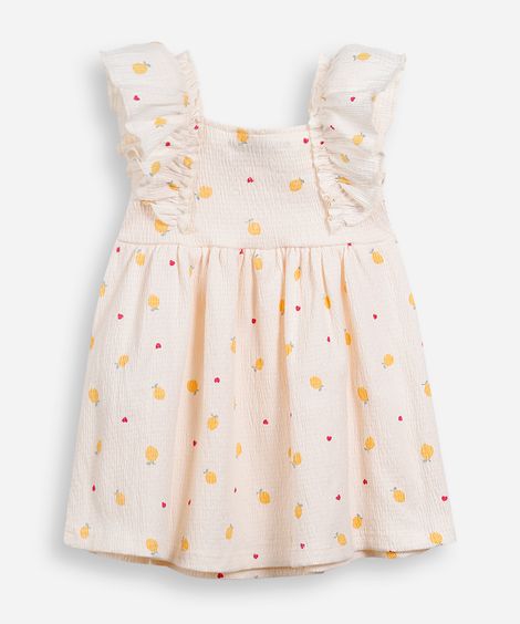 vestido infantil de algodão com babados texturizado off white