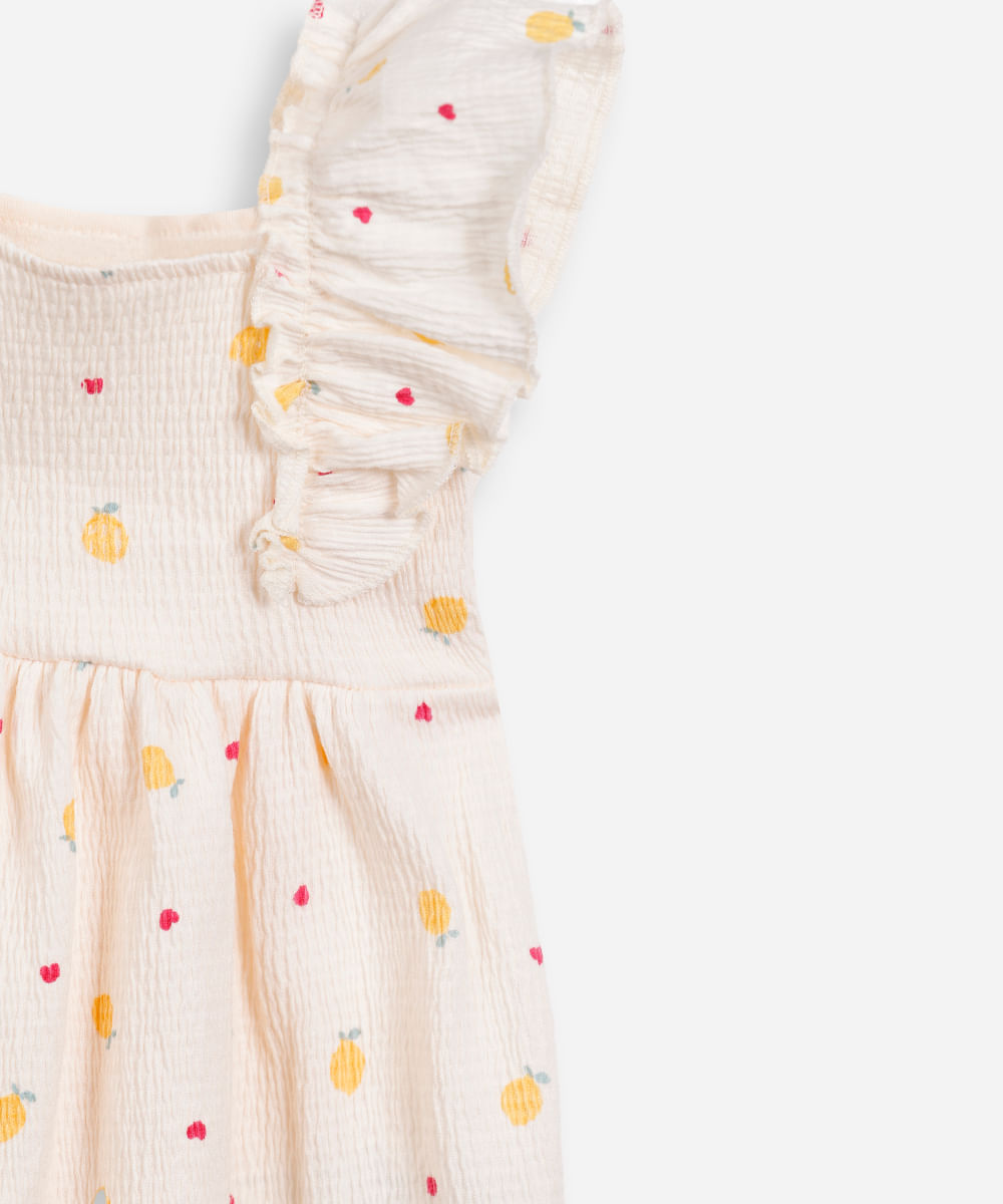 vestido infantil de algodão com babados texturizado off white