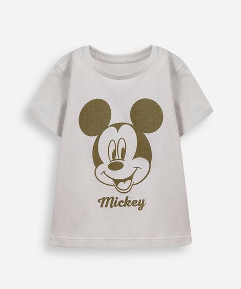 camiseta infantil de algodão mickey texturizada cinza