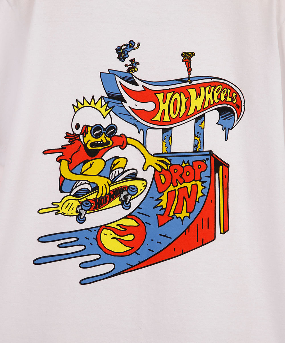 camiseta infantil de algodão hot wheels com brinde off white