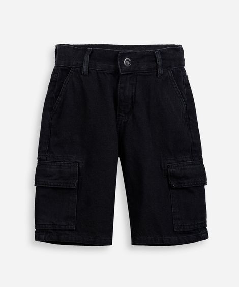 bermuda cargo alongada infantil jeans preta