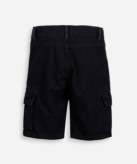 bermuda cargo alongada infantil jeans preta