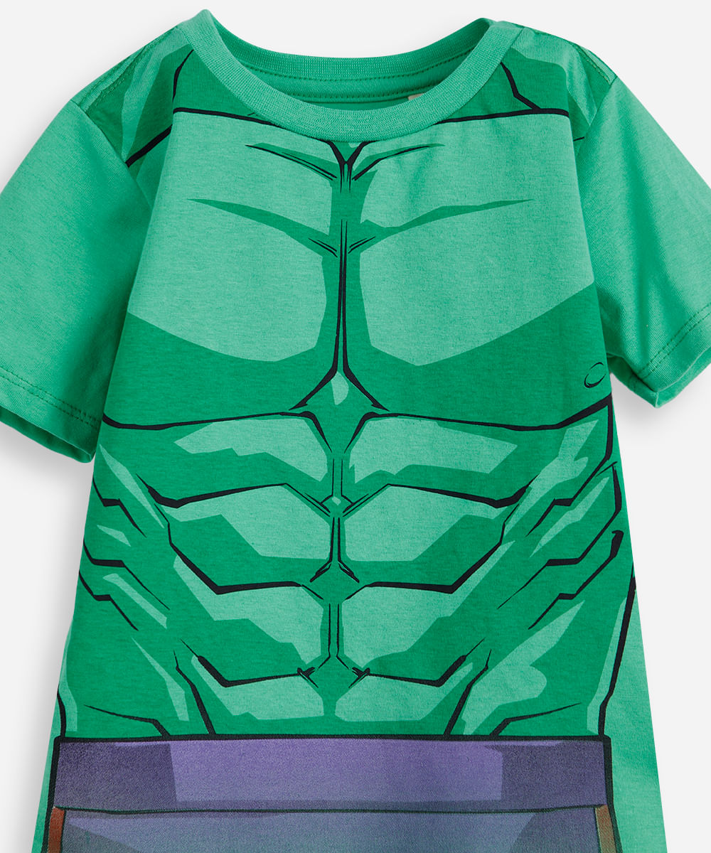 conjunto curto infantil de algodão hulk com máscara verde