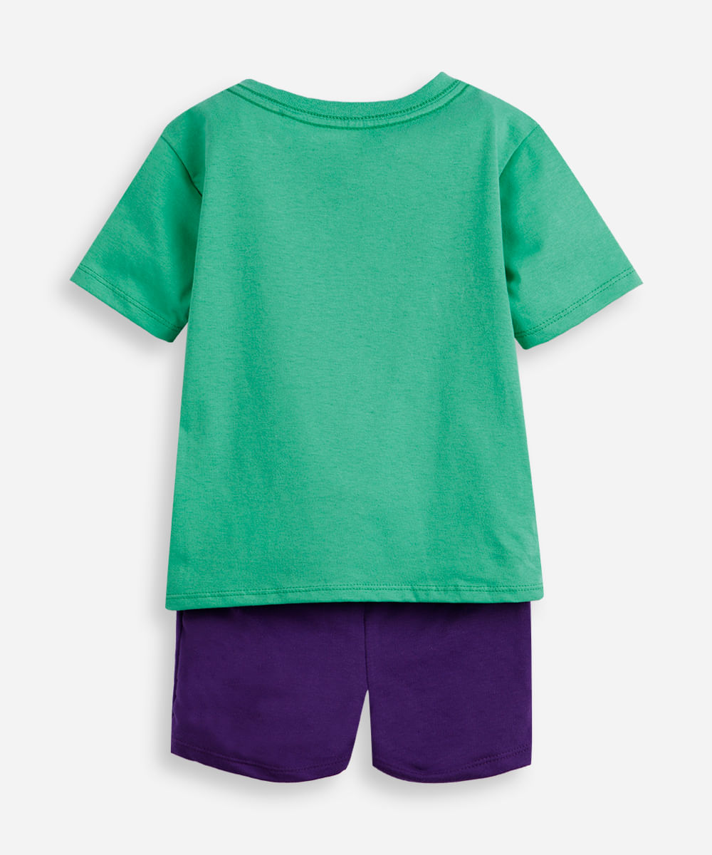 conjunto curto infantil de algodão hulk com máscara verde