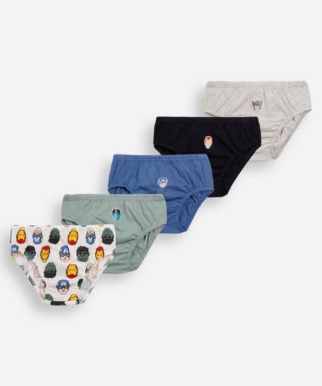 kit de 5 cuecas slip infantis de algodão os vingadores colorido