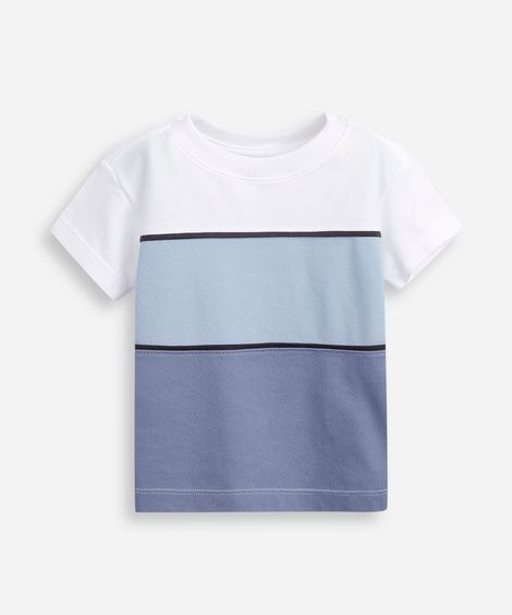 camiseta infantil de algodão mangas curtas listrada azul