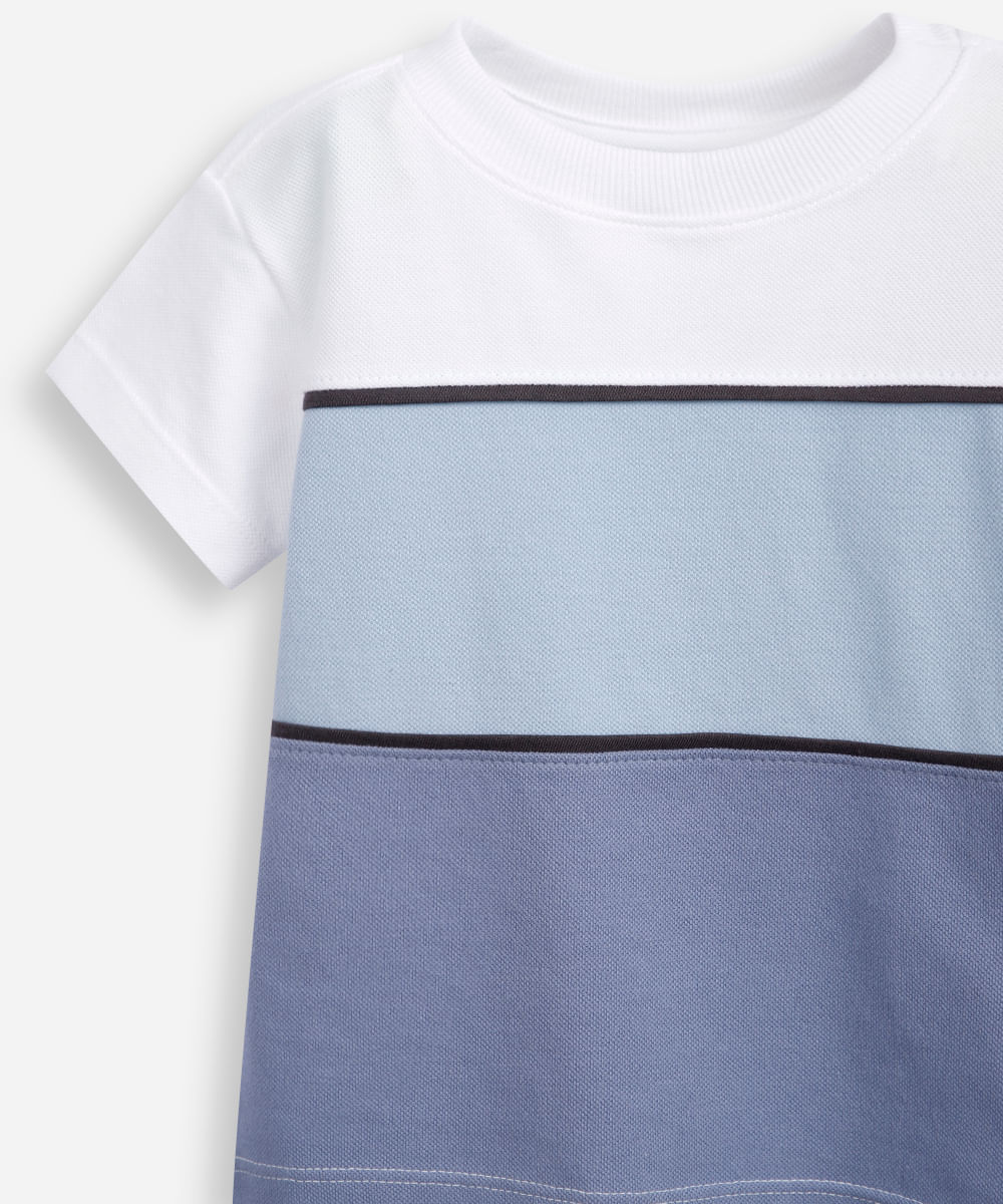 camiseta infantil de algodão mangas curtas listrada azul