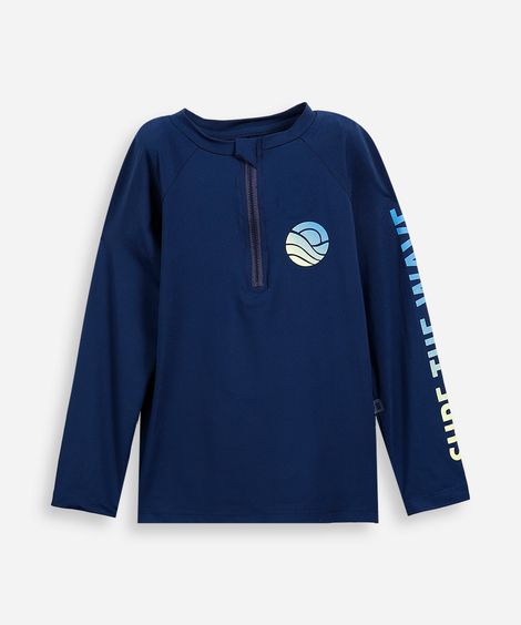 camiseta de praia infantil manga raglan estampada com proteção uv azul