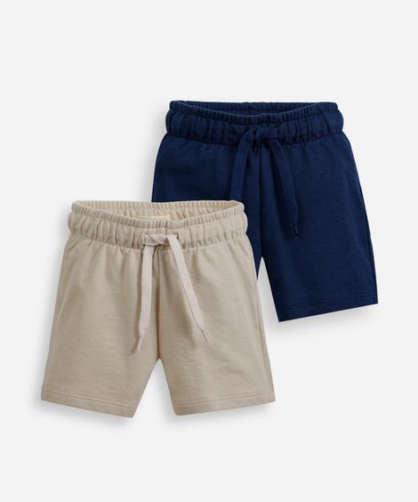 kit de 2 shorts infantis de moletom cós elástico colorido