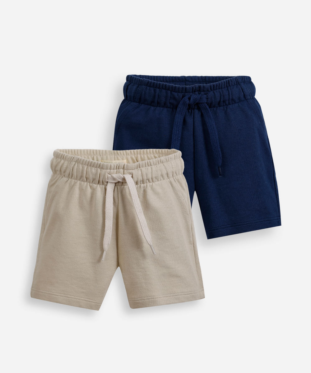 kit de 2 shorts infantis de moletom cós elástico colorido