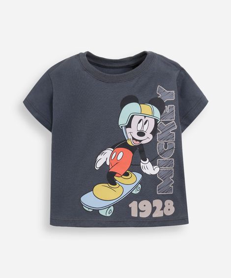 camiseta infantil de algodão mickey cinza