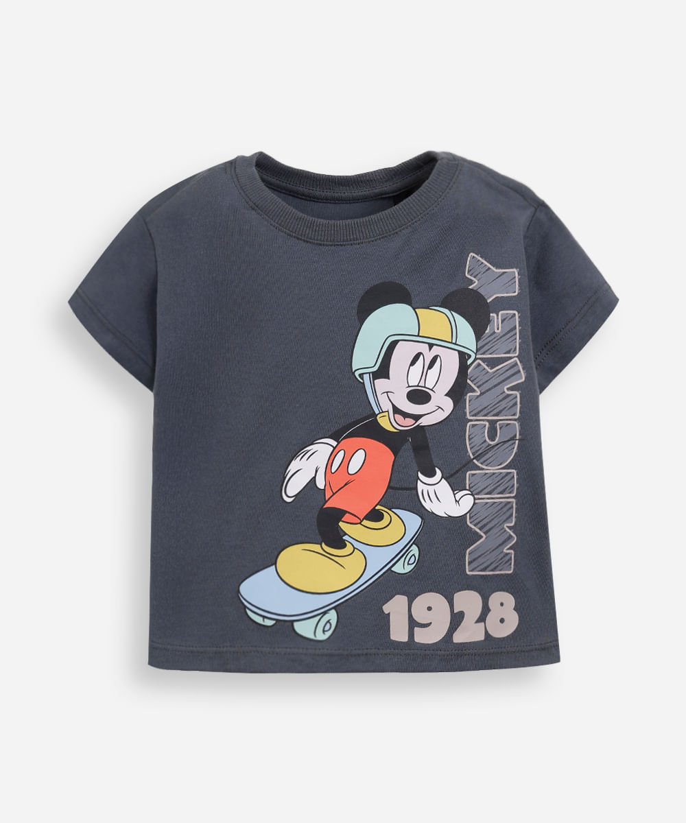 camiseta infantil de algodão mickey cinza