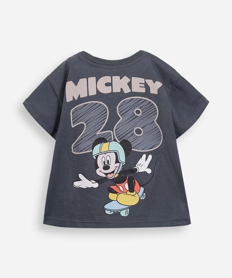 camiseta infantil de algodão mickey cinza