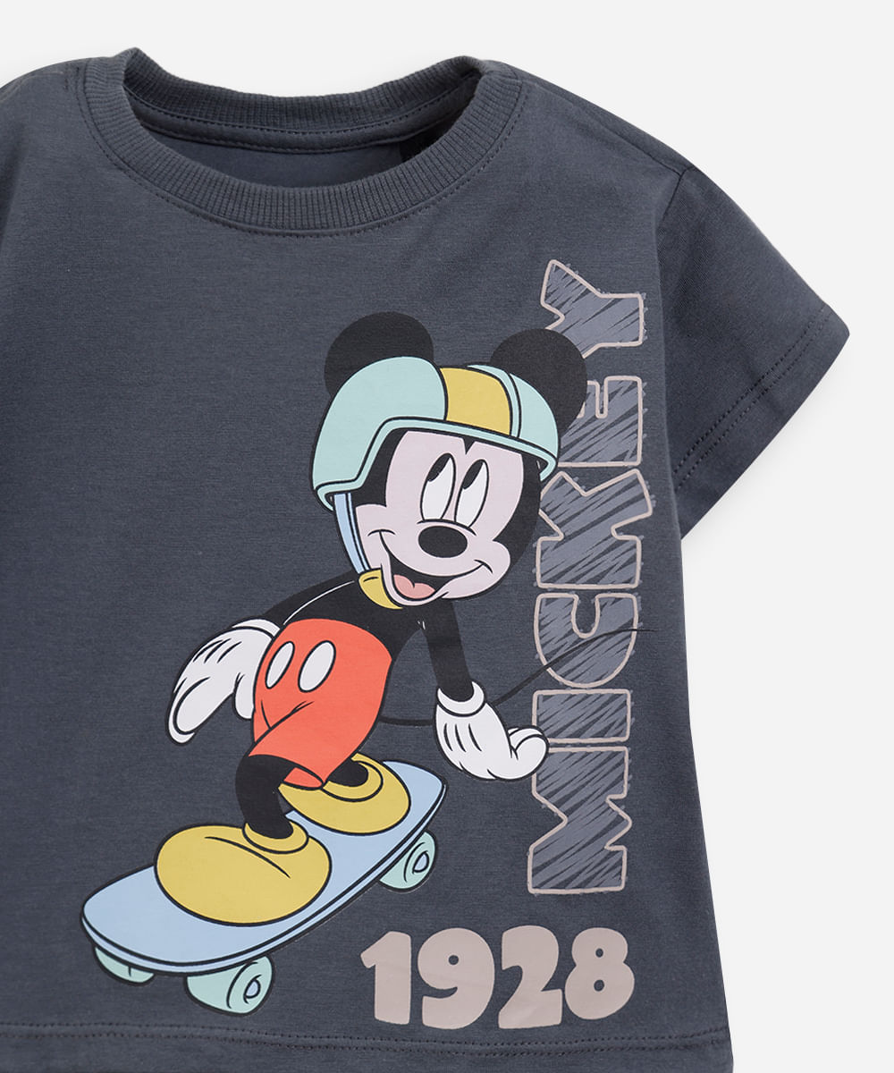 camiseta infantil de algodão mickey cinza