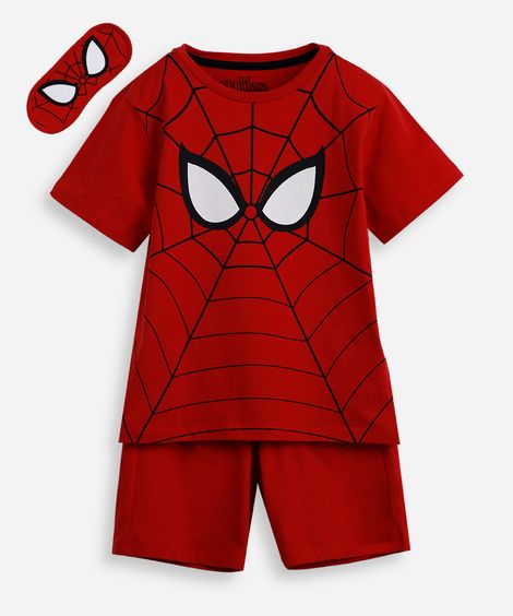 pijama curto infantil de algodão homem aranha com máscara vermelho