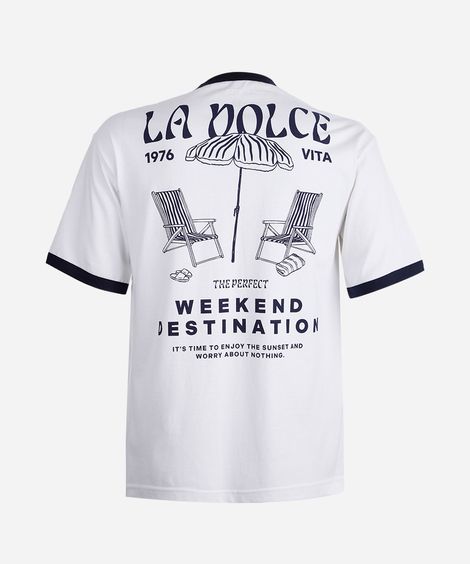 camiseta juvenil de algodão manga curta estampada off white