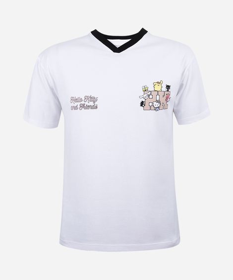 camiseta esportiva juvenil de algodão hello kitty off white