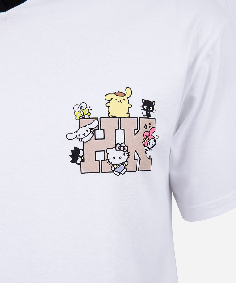 camiseta esportiva juvenil de algodão hello kitty off white