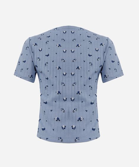 blusa juvenil de algodão floral canelada azul