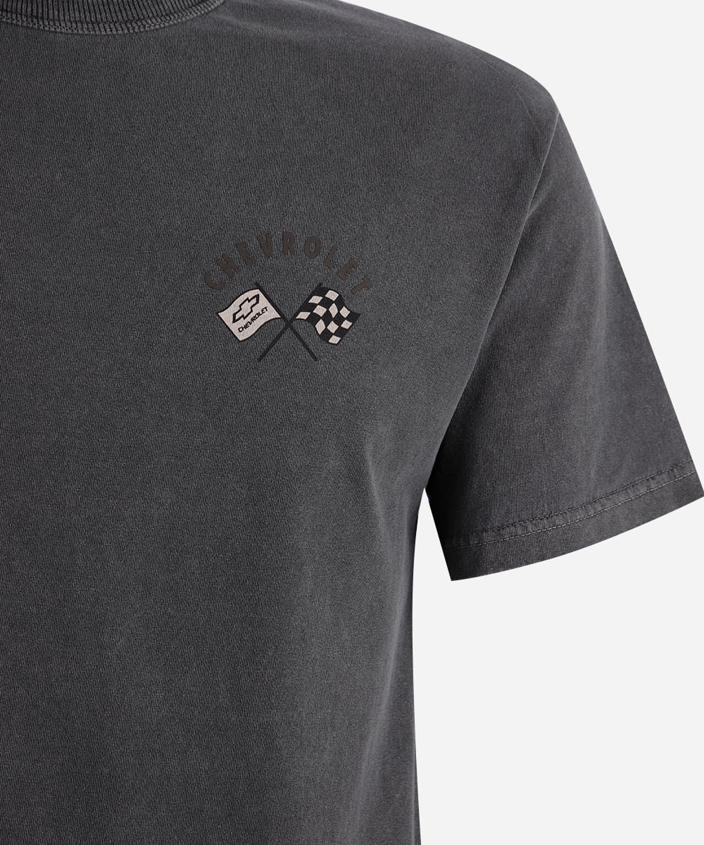 camiseta oversized juvenil de algodão estonada chevrolet cinza