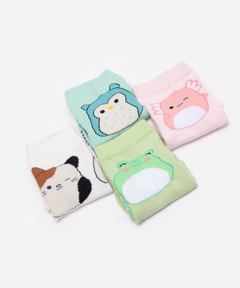 kit de 4 meias infantis cano médio squishmallows colorido