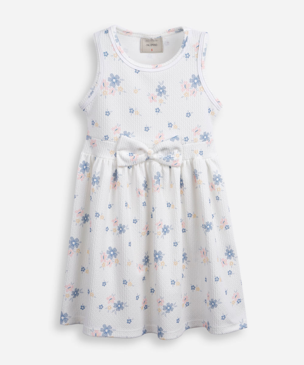 vestido infantil com laço texturizado floral colorido