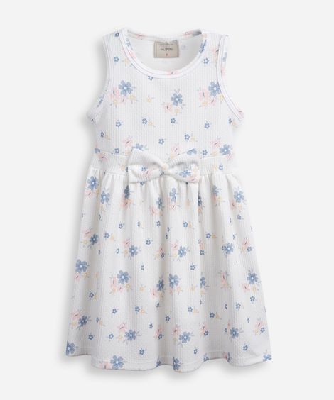 vestido infantil com laço texturizado floral colorido