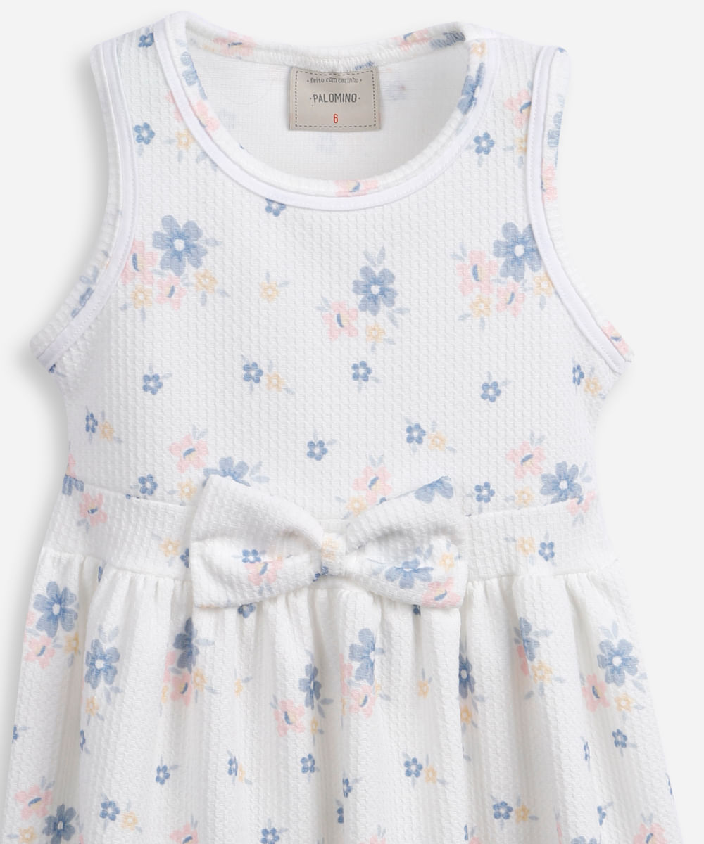 vestido infantil com laço texturizado floral colorido