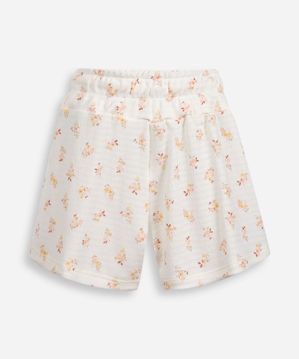 short infantil cós elástico texturizado floral colorido